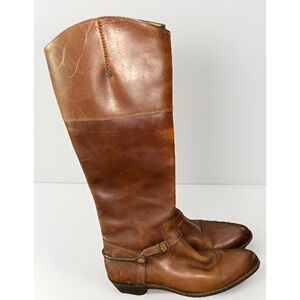 Frye Boots Cognac Brown Leather Harness Knee High Riding Biker 77775 Size 8